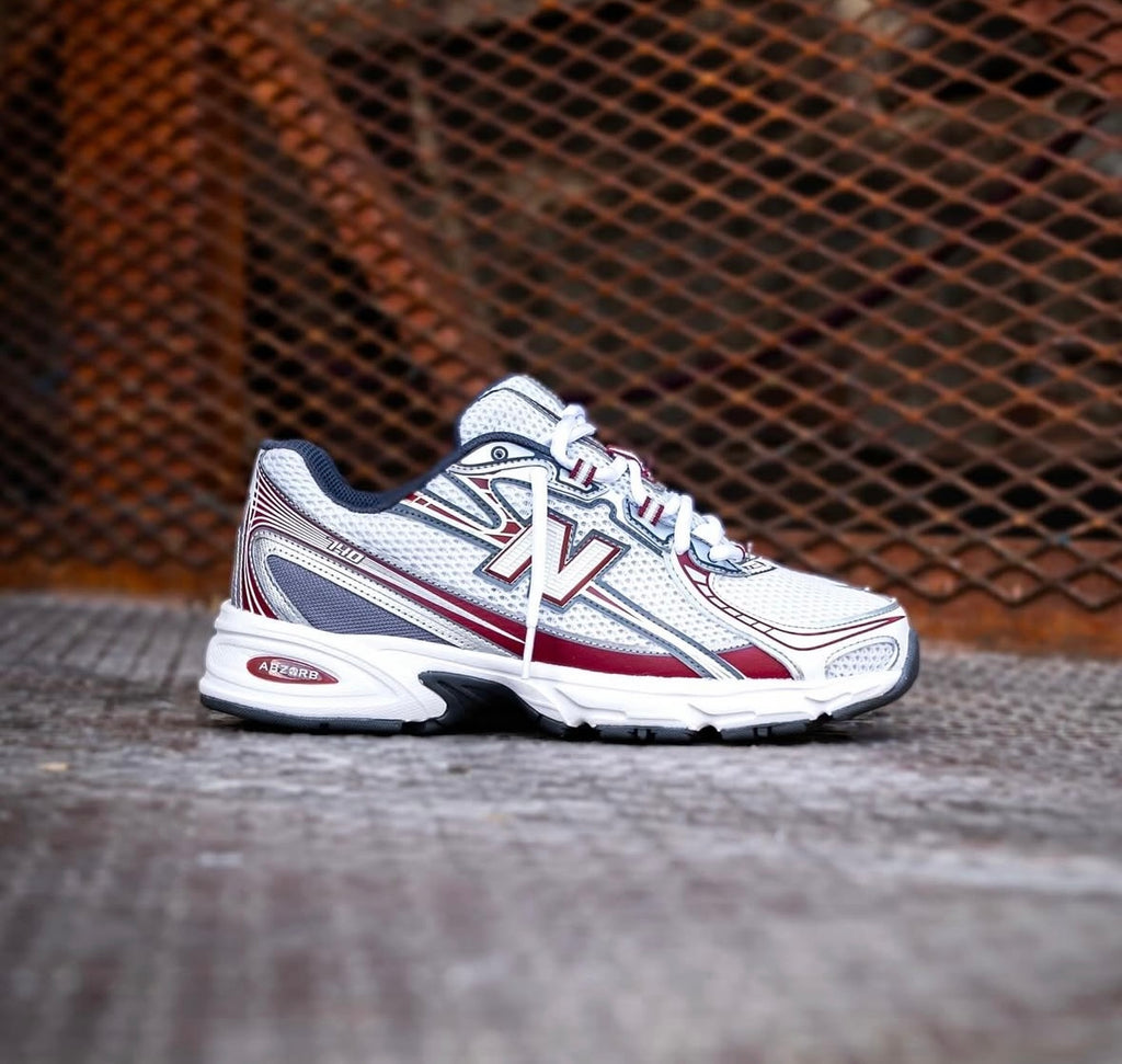 NEW BALANCE TRAINERS WHITE MAROON SILVER